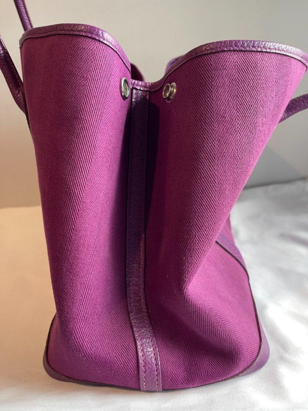 Hermes Garden Party 36 Toile & Leather Tote Palladium Hardware-Purple - Preowned - Picture 6 of 13
